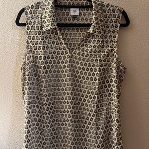 CAbi Black and Cream Patterned Sleeveless Top